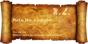 Matejko Liander névjegykártya